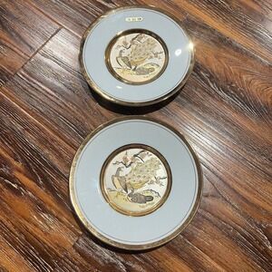 2 -The Art Of Chokin Dynasty Plates Peacock 24k Gold Edged Rare Vintage Japanese